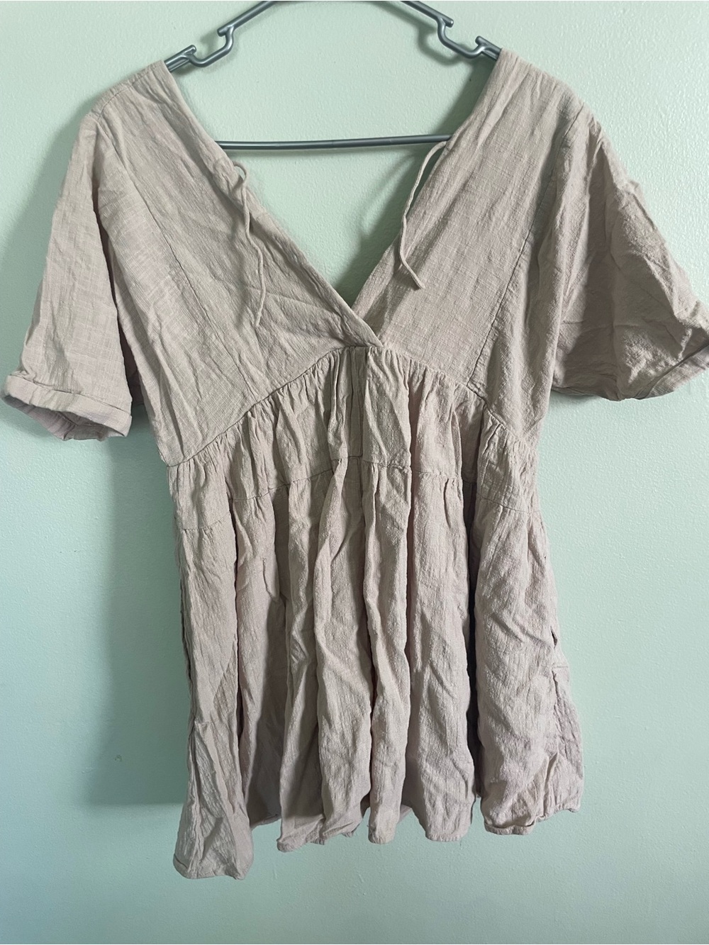 Mustard Seed Soft Beige V-Neck Mini Dress - Picture 6 of 7